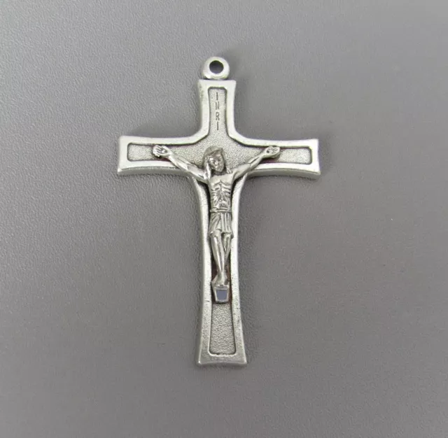 Large TRADITIONAL 2" Rosary Crucifix Cross ITALY Rosaries Parts C131 SILVER