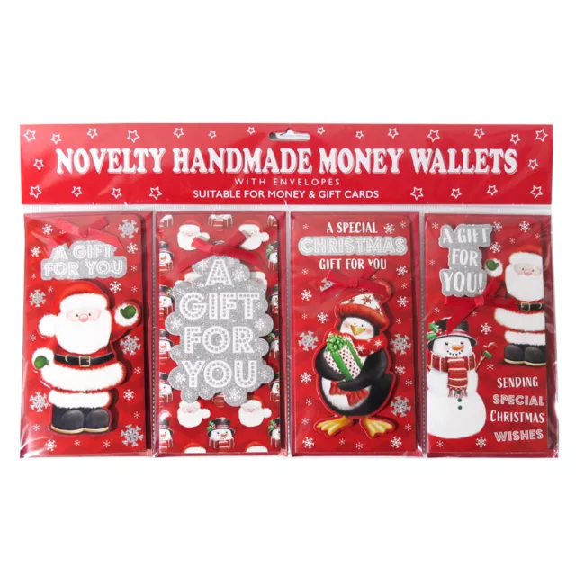 4pk Handmade 3D Money Wallet Christmas Santa Pengun Snowman with bow Juvenile