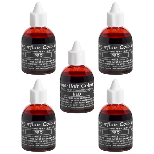 5 x Sugarflair RED Edible Food Colouring Liquid For Airbrushing Cake Decorating