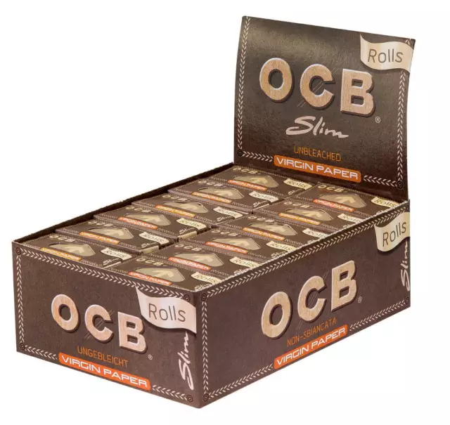 5 Boxen (120x) OCB Virgin Rolls Slim 4m Endlospapier ungebleicht unbleached