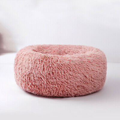 Round Plush Donut Pet Bed Fur Donut Cuddler Warm Soft Dog Cushion Calming Bed
