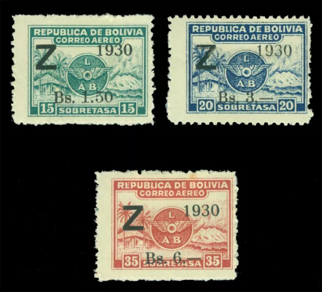 BOLIVIA 1932 Airmail - ZEPPELIN (Z) surch. complete set Sc# C24-C26 mint MH