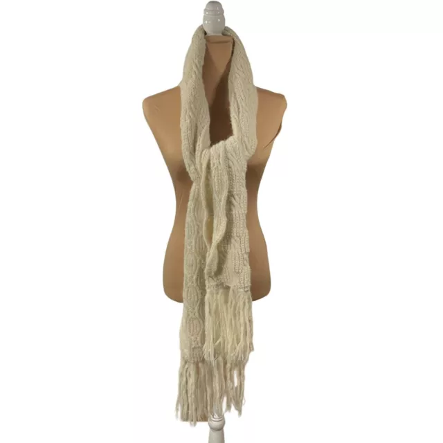 A New Day Women's Cable Knit Neck Scarf Winter Cream Fringe