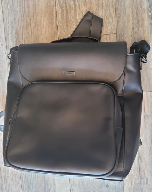 JJ Cole Black Vegan Leather Brookmont Diaper Bag VGUC Wear on Strap