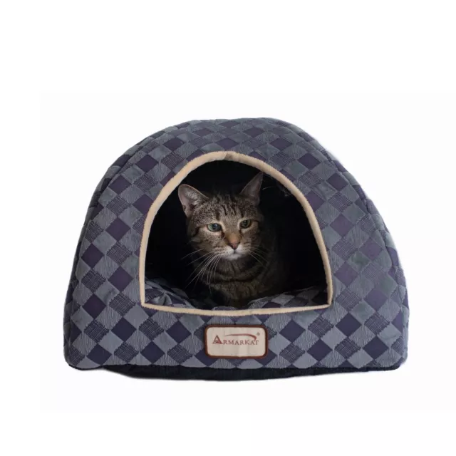 Armarkat Cat Bed Model C65 Purple Gray Combo Checkered Pattern