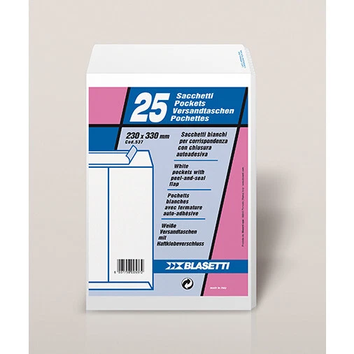 100 100x Buste a sacco Blasetti 23x33 cm Bianco Self Strip