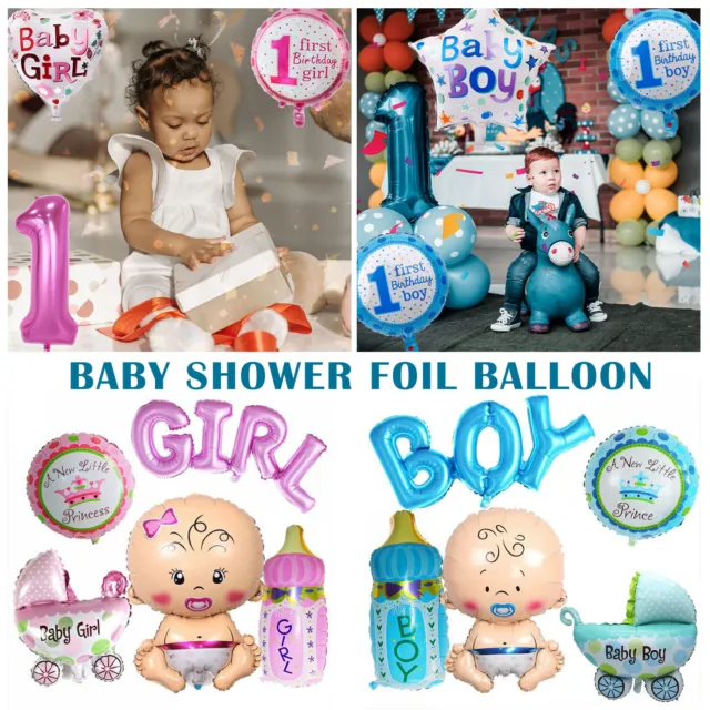 Baby Shower Foil/Latex Balloons Boy Girl Reveal Gender Blue Pink Party New Born