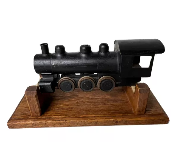 Steel Brass Steam Locomotive Train Engine Vintage 1930’s + Oak Display Stand