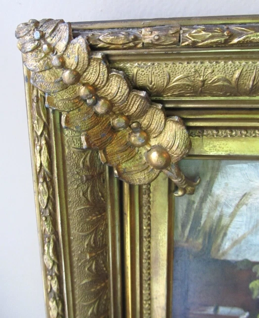 ANTIQUE VICTORIAN AESTHETIC GOLD FRAME Oil Painting On Board WOMAN