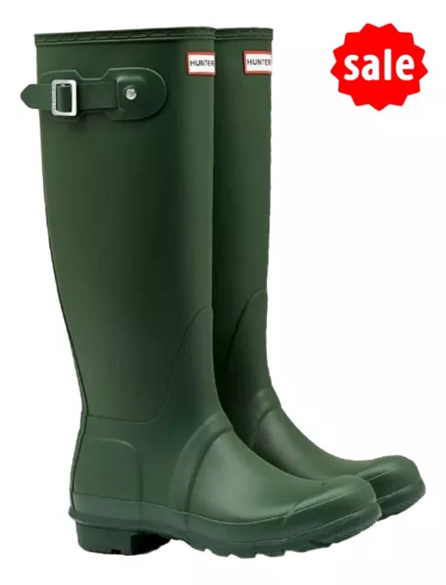 LADIES HUNTER WELLIES Original Tall Wellington Boots Green Size UK 6 £ ...
