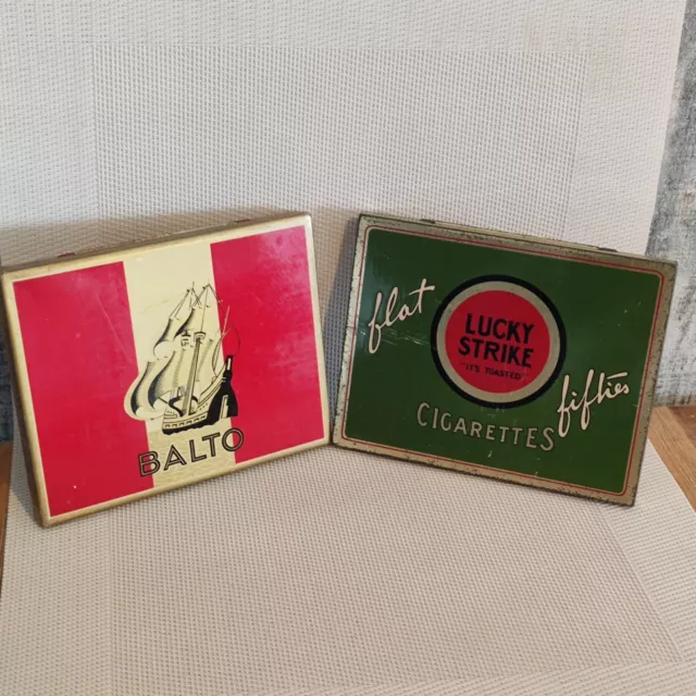 Lot 2 Boîtes Métal Cigarettes Lucky Strike + Balto