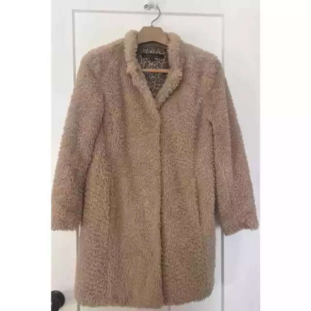 Kenneth Cole New York Coat Faux Fur Size M Tan