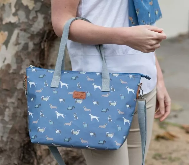 Dog Print Tote Style Handbag Denim Blue, Peony Accessories, Dachshund, Frenchie