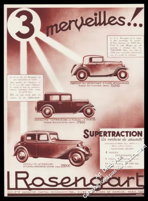 Publicité ROSENGART Automobile car Vintage Ad Advertising 1933
