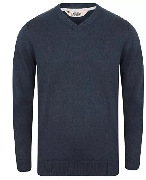 Tokyo Laundry Herren Havas V-Ausschnitt Strickpullover, dunkel Denim Größe L (3265