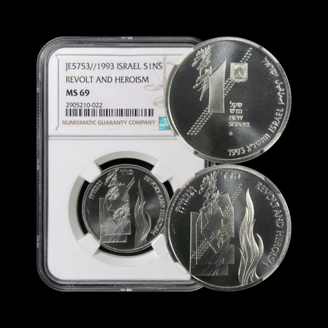 ISRAEL. 1993, 1 New Sheqel, Silver - NGC MS69 - Top Pop 🥇 Revolt and Heroism