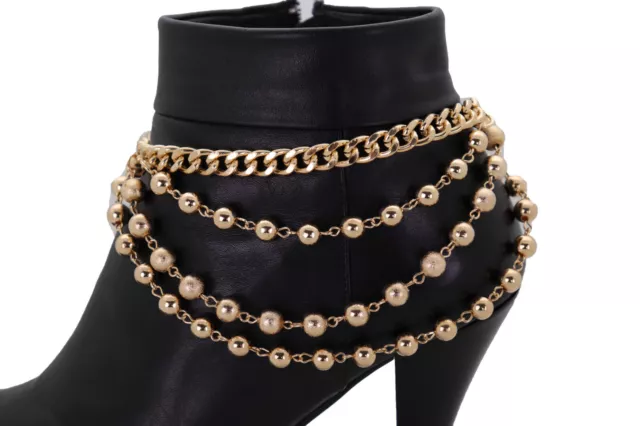 Women Gold Metal Chain Boot Bracelet Shoe Anklet Ball Waves Charm Fashion Style