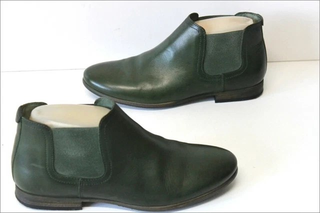 KICKERS  Bottines Boots Cuir Vert Doublées Cuir Petits Talons T 36 TTBE