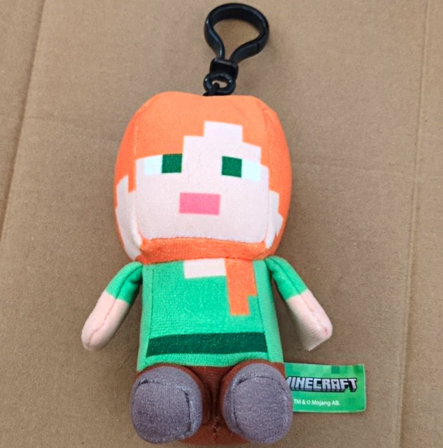 MINECRAFT ALEX PLUSH Clip-On Keyring Mini Soft Toy Orange Hair Green ...