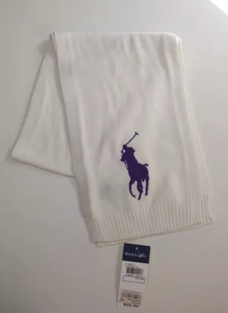 NWT Ralph Lauren Kids Girls Big Pony Wool Blended Scarves Cream 2T-4T