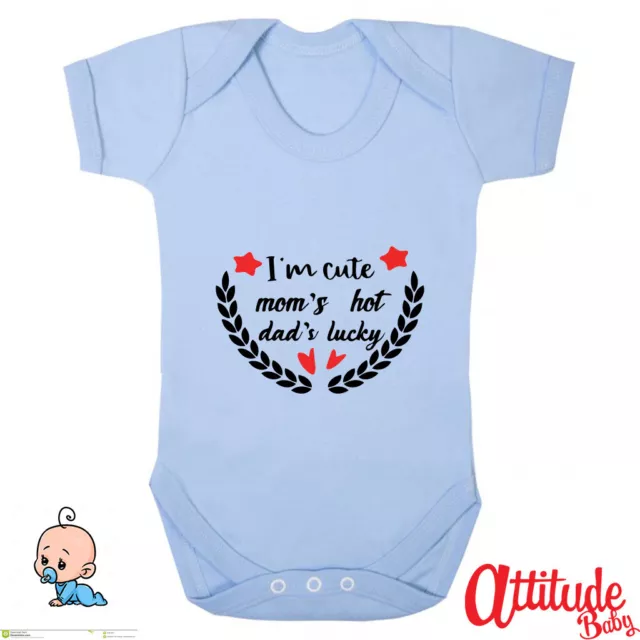 Funny Baby Grows-Im Cute Mums Hot Dads Lucky-Baby Shower Gifts-Baby Grow Gifts 3