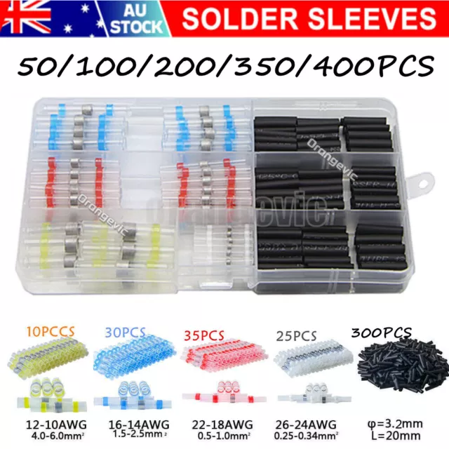 50/400X Electrical Wire Connectors Solder Seal Sleeve Heat Shrink Butt Terminals