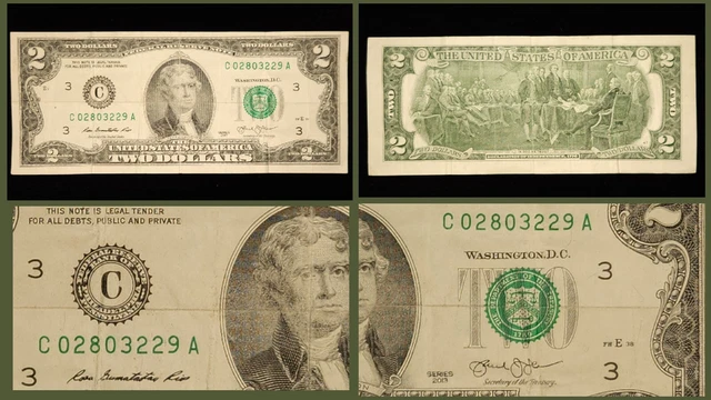 2013 Double (2's) Mini Bookend '0280' Serial Number $2 Dollar Bill