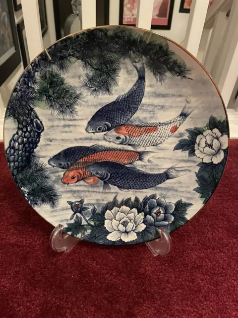 Vtg Andrea Sadek  Japanese Koi Fish / Lotus Flower Plate / Serving Platter 12”