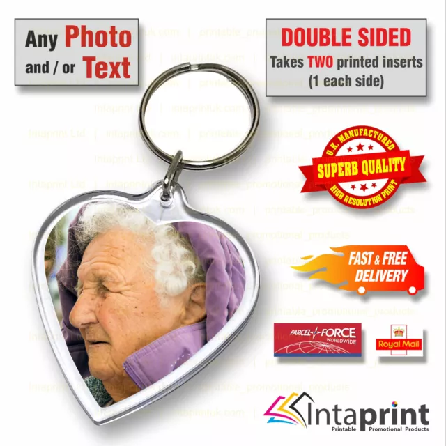 PERSONALISED Heart Keyring Photo Text Family Portrait Baby Custom Acrylic Keyfob