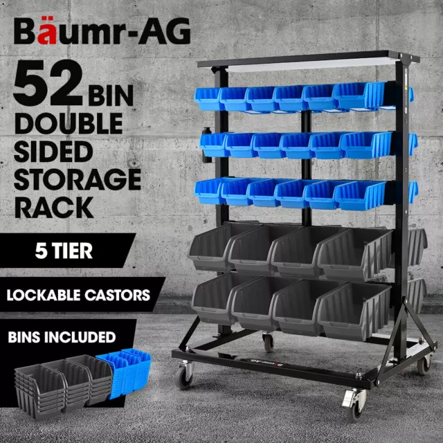 BAUMR-AG 52 Parts Bin Rack Storage Double-sided Mobile Shelving System Warehouse