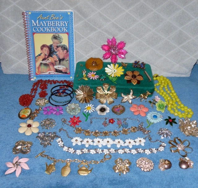 1960 Vintage Enamel Flower Power Jewelry Lot Rhinestones SIGNED KRAMER VENDOME +