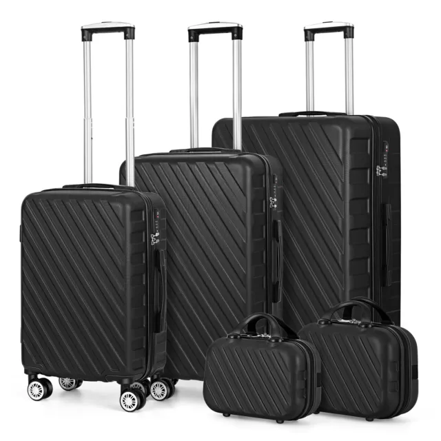 5Pcs Travel Luggage Set Hardside Spinner Suitcase ABS Trolley  Travel Bag- Black