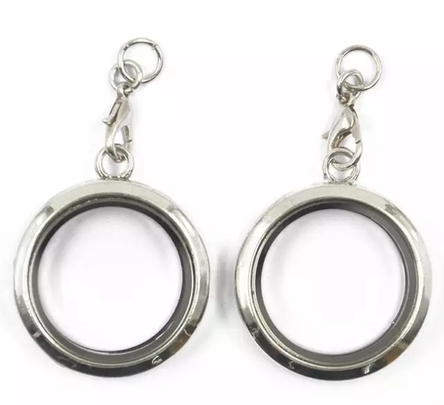 2PCS 30mm Silver Round Magnetic Glass Floating Alloy Locket Charms