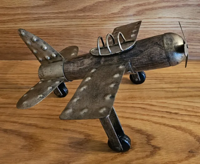Prop Airplane Metal And Wood Decorative 9.5"×9.5" Brown & Copper Color VGC