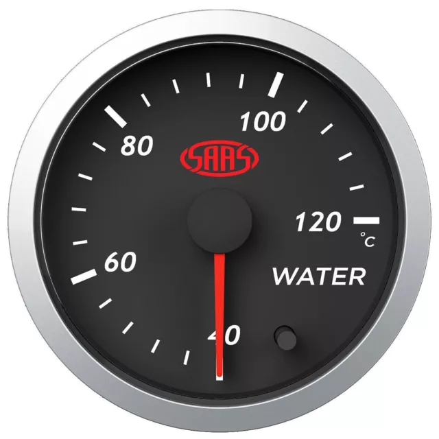 SAAS Streetline Series Water Temp 40>120 Deg C 52mm Gauge Black Face 7 Colour