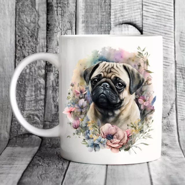 Pet Dog Mug, watercolour Pug - Ideal Gift