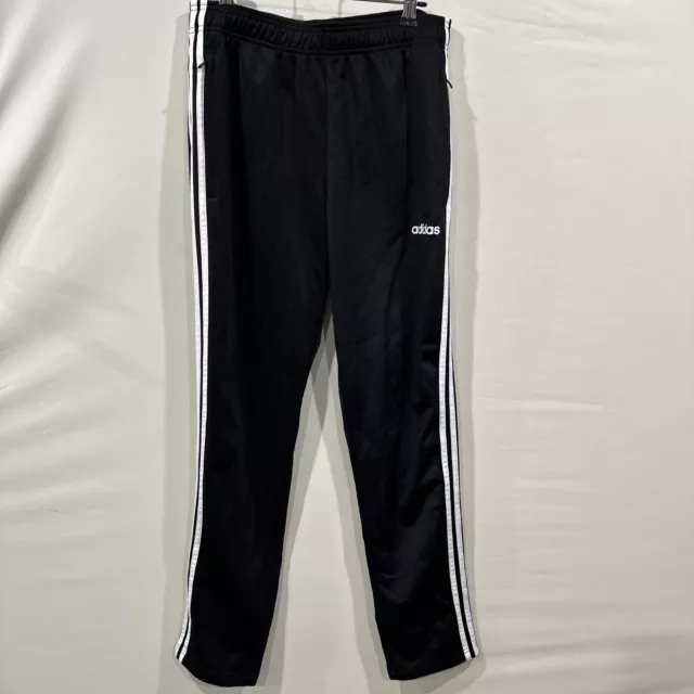 Adidas Mens Track Pants - M - Black - Pockets w Zips- White Stripes - Inseam 31"