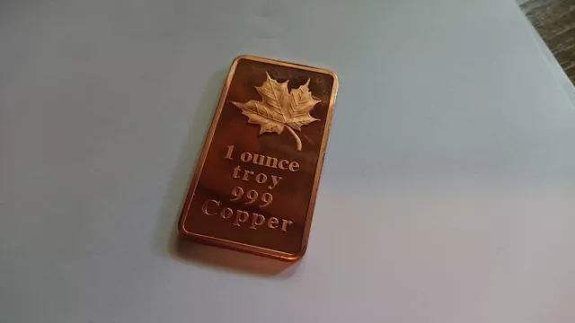 1 Unze 999 Kupfer Barren - Kanada Maple Leaf