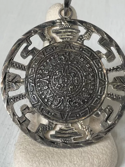 Vintage Sterling Silver Mayan Calendar Mexico Eagle 83 Aztec Large Charm Pendant