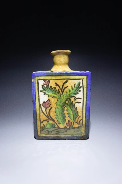 Islamic Antique Persian Qajar Glazed Pottery  Bottle 19 th C.