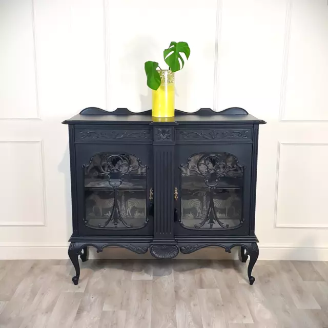 Victorian Carved Black Sideboard Display Cabinet - F289