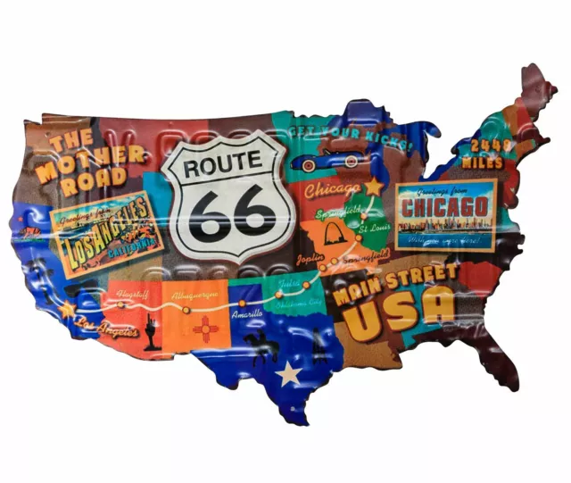 Muestra de la lata placa ruta 66 mapa América Los Ángeles Chicago estilo antiguo