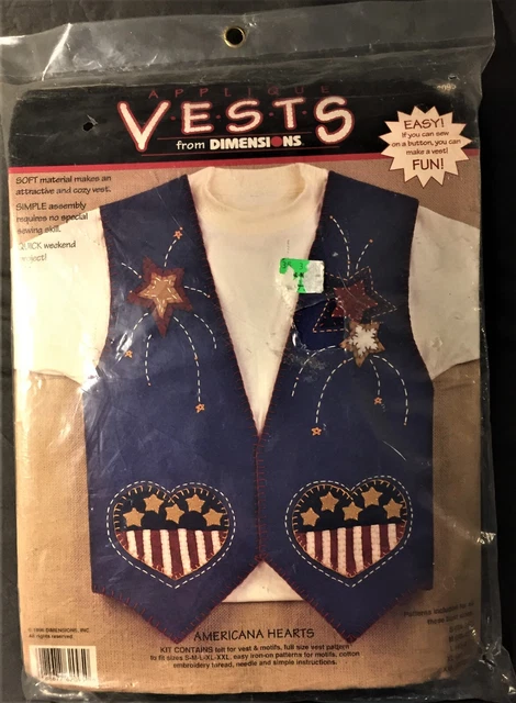 KIT Chaleco Aplique Americana Hearts por Dimensions Fieltro Suave Talla SM-2XL EE. UU. Pride