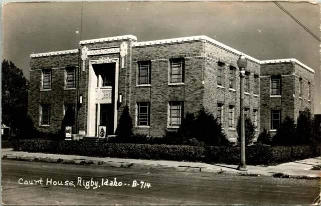 Vtg Postcard 1940s RPPC Court House - Rigby Idaho - UNP