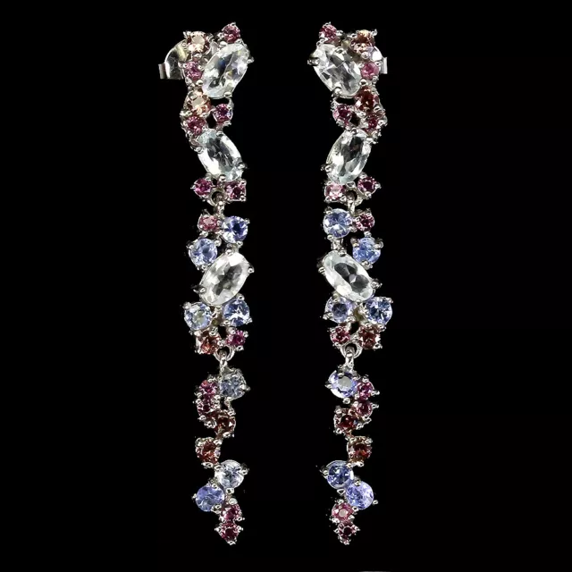 Unheated Oval Aquamarine 5x4mm Rhodolite Gems 925 Sterling Silver Earrings