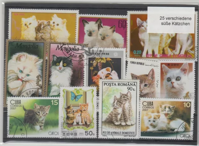 25 verschiedene Briefmarken süße Katzen Kitten Katzenkinder nice cats gatos