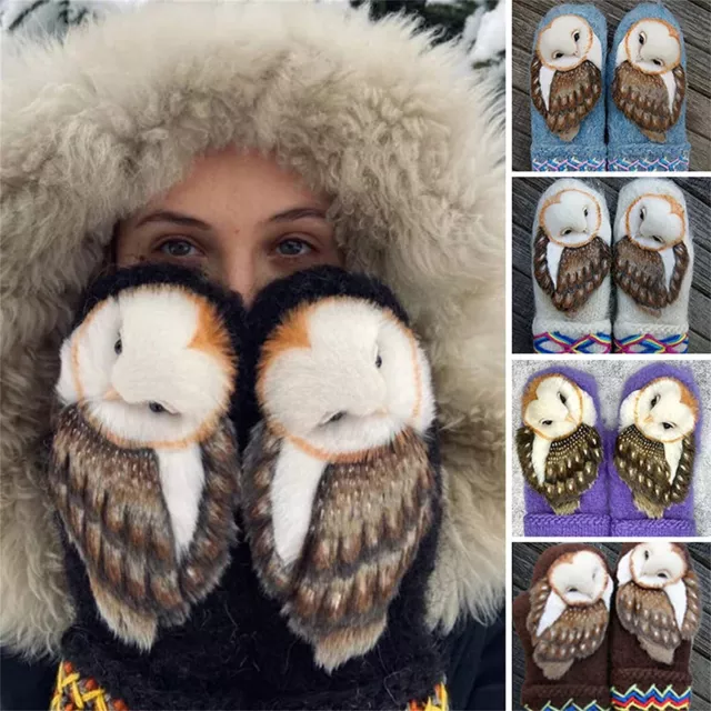 Hand Knitted Nordic Mittens with Owls Hand Woven Wool Nordic Owl Gloves