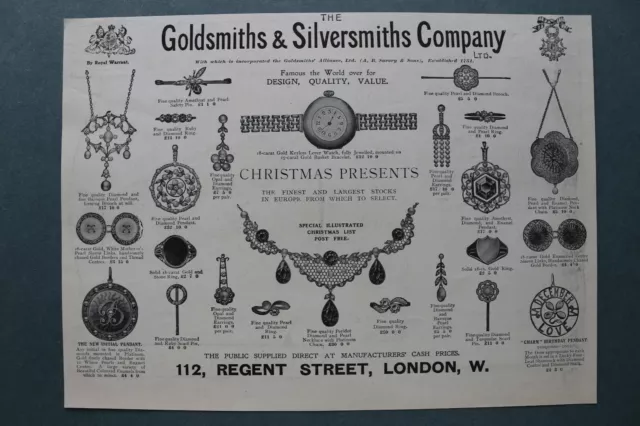 WL2a) Werbung Goldsmiths & Silversmiths Co 1910 Jewels London England UK Grafik