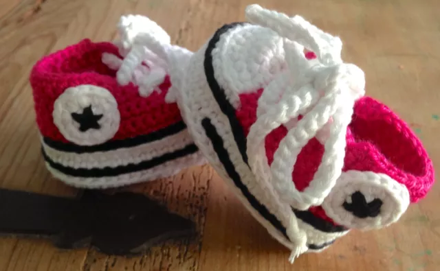 Patucos Bebe Recién Nacido 0/3 Artesanal Ganchillo Crochet Punto Fucsia Zapato