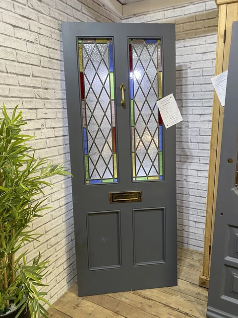 Reclaimed Front Entrance Coloured Leaded Glass Door - Superb! 3